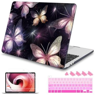 Imagem de Mektron Capa projetada para MacBook Pro 16 polegadas A2141 versão 2019 16 polegadas com tela de retina líquida/Touch ID, capa rígida de plástico com película de teclado e protetor de tela, borboleta