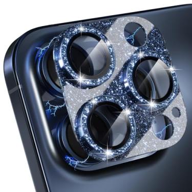 Imagem de Choiche Compatível com iPhone 15 Pro/iPhone 15 Pro Max protetor de lente de câmera, capa de câmera brilhante com protetor de tela de vidro temperado 9H, acessórios de decoração de anel de metal (azul titânio)