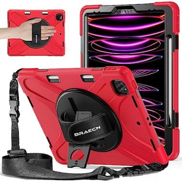 Imagem de BRAECNstock Capa protetora à prova de choque para Apple iPad Air de 13 polegadas (M3/M2)/Pro 12,9 polegadas 6ª/5ª/4ª/3ª geração, capa protetora à prova de choque com suporte para lápis, suporte