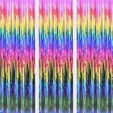 Imagem de JVIGUE 3 Pack Foil Curtains Metallic Foil Fringe Curtain Birthday Party Photo Backdrop Wedding Event Decor (Mixed Color Decorative Streamers)