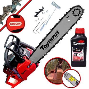 Imagem de Motosserra Profissional Á Gasolina Toyama TCS58F-G2 Com Óleo Lubrificante 2T 55cc 3,2HP 13.500RPM Ideal Para Corte e Poda de Galhos e Árvores