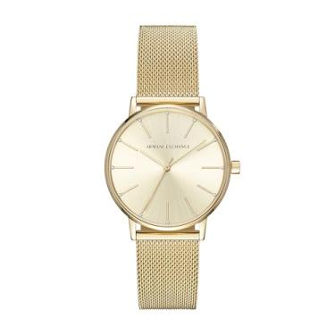 Imagem de Relógio feminino Armani Exchange de quartzo de aço inoxidável com pulseira de couro, Malha dourada/dourada