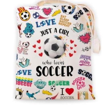 Imagem de RBAFAO Just a Who Loves Sport, sacola personalizada para presentes de aniversário, formatura, presente para amantes do esporte, bolsa de lona para mulheres irmãs amigas (futebol), Bege