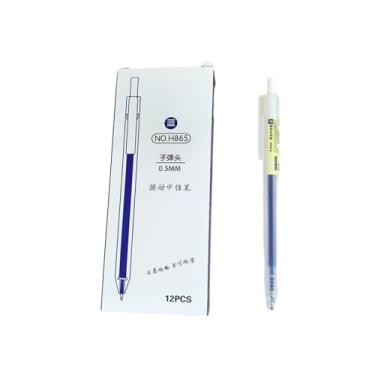 Imagem de 12 canetas/caixa - 0,5 mm simples transparente fosco prensa neutra caixa com cabeça de bala caneta neutra de secagem rápida - azul