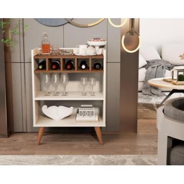 Imagem de Aparador Buffet Off White Sala Cozinha Adega com Nicho Para 5 Garrafas Pés em Madeira Maciça (Off White/Freijó)