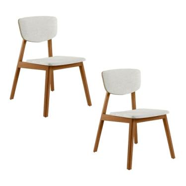 Imagem de Kit 2 Cadeiras Decorativas Sala de Jantar Madeira Maciça Lang Linho Off White/Mel G13 - Gran Belo