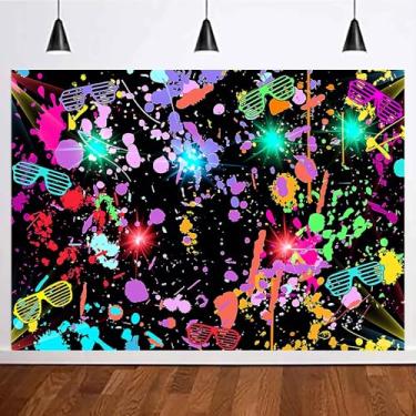 Imagem de Fanghui 2,1 x 1,5 m que brilha no escuro fundo fotográfico de festa de aniversário neon brilhante abstrato grafite pintura respingo foto pano de fundo anos 80 anos 90 colorido neon brilho temático