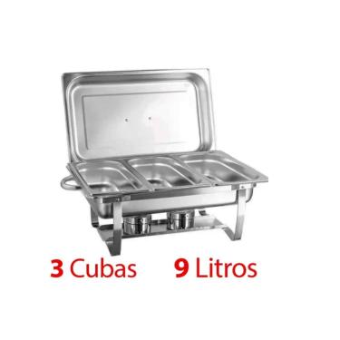 Imagem de Rechaud Retangular 9 L Com 3 Cubas 1/3 Banho Maria Brinovar