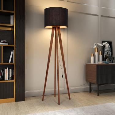 Imagem de Luminária De Chão Abajur Madri Detalhada Pés De Madeira