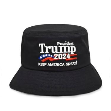 Imagem de AZIX Chapéu balde bordado Trump 2024 EUA - Keep America Great-Trump Boné de caminhoneiro com bandeira americana - Boné masculino ajustável., Preto, G