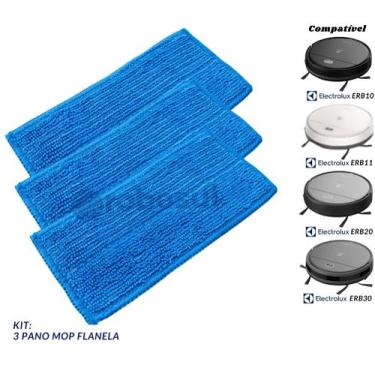 Imagem de Kit 3 Panos Mop Flanela Para  Robô Aspirador Electrolux ERB10 ERB11 ER
