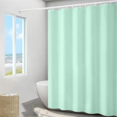 Imagem de Cortinas de chuveiro Dacron à prova d'água, grossas, de cor sólida, para banheira de hotel, banheiro, grande, ampla, capa de banho com ganchos, turquesa, 120x180cm
