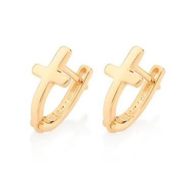 Imagem de Brincos masculino argola cruz banhado ouro 3x 24k 18k e 22k rommanel 5