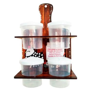 Imagem de Porta Temperos Em Madeira Parede Decor 4 Potes - Chicken - Retrofenna 