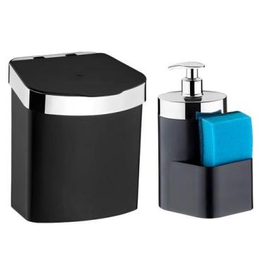 Imagem de Kit Lixeira 2,5L Dispenser Porta Detergente Líquido Esponja Para Pia C