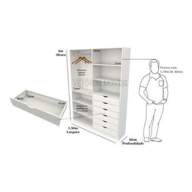 Imagem de Armário Arara Gaveta Verônica M11 100% Mdf Roupeiro Closet - VETORIAL 