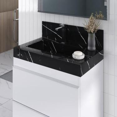 Imagem de Lavatório em Porcelanato para Banheiro Slim 60cm com Cuba Esculpida - 