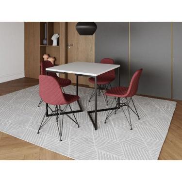 Imagem de Mesa Jantar Industrial Base V 90cm Quadrada Branca C/ 4 Cadeiras Ferro