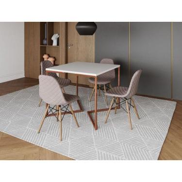 Imagem de Mesa Jantar Industrial Base Cobre V 90cm Quadrada Branca C/ 4 Cadeiras