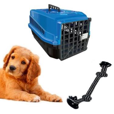 Imagem de Kit Caixa Transporte Pet N3 Azul + Corda Trança Colorida Pet - MecPet