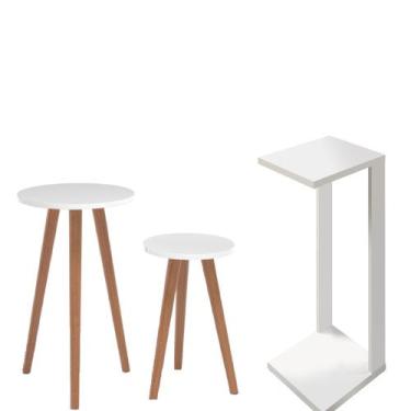 Imagem de Mesa Lateral Redonda Pé Palito Mdf Namur e Tabriz Branco - Colomi
