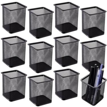 Imagem de Kit 12 Organizador Escritório Escrivaninha Preto Quadrado Aramado - RT