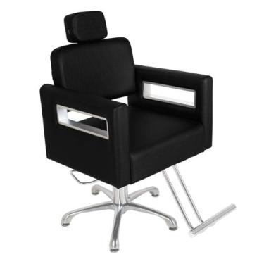 Imagem de Cadeira De Cabeleireiro Toscana Silver Encosto Fixo - CC&S, Preto