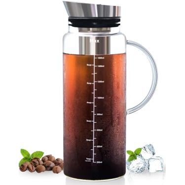 Imagem de Aquach Cafeteira de café gelado e jarra de frutas – grande capacidade de 1,5 l – com jarra de vidro durável/infusor de aço de malha fina/tampa hermética