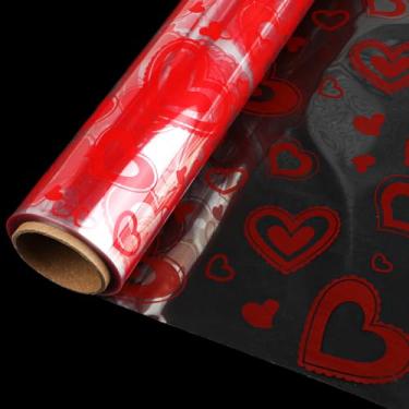 Imagem de DERAYEE Rolo de papel de embrulho de celofane de coração dos namorados, 30,5 m x 40,6 cm, papel de embrulho de celofane transparente para flores, cestas, lembrancinhas de festa do dia dos namorados