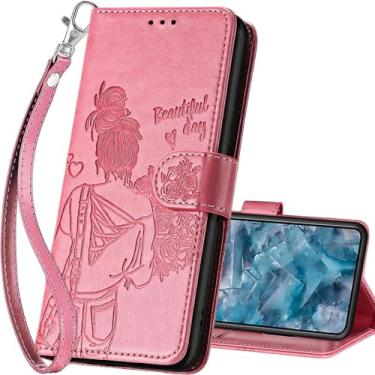 Imagem de SASYMALY Capa carteira para Google Pixel 8 Pro, capa flip com suporte para mulheres e homens, capa de telefone de couro PU adequada para Google Pixel 8 Pro 6,7 polegadas [Pink-Girl]