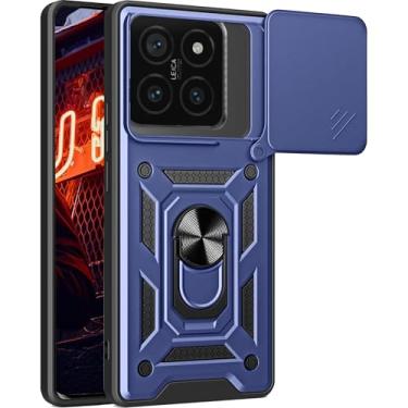 Imagem de Ephoou Capa protetora para Xiaomi 14 T Pro com capa deslizante para câmera e suporte de anel, capa de proteção à prova de choque de grau militar para Xiaomi 14T Pro SJ-azul
