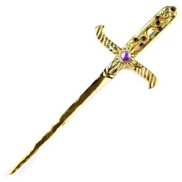 Imagem de Athame em Metal Dourado Brilhante 19 cm Pedras Lilas - Lua Mística - 1