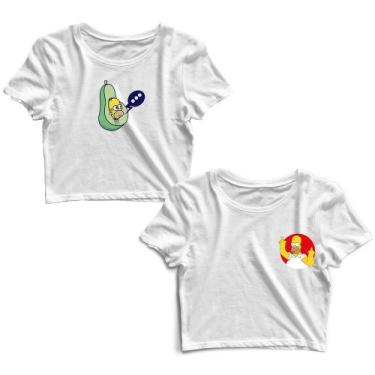 Imagem de Kit 2 Blusas Cropped Tshirt Feminina Homer Abacate e Homer Simpson - G