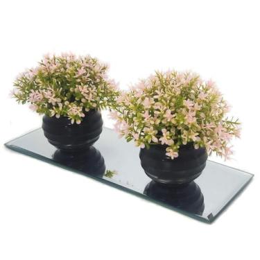 Imagem de Kit decoração plantas artificiais decorativas com base em espelho vaso