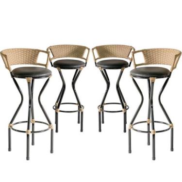 Imagem de 4 Banquetas Charme em Ferro e Fibra Sintética para Balcão, Bar  - Coag