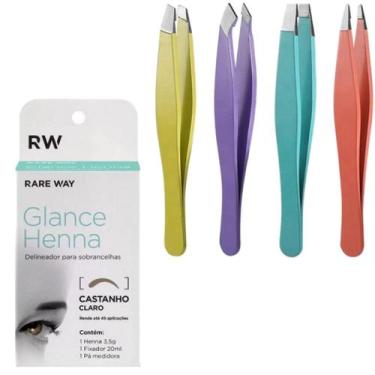 Imagem de Kit Henna Glance Sobrancelha Delineador + 4 Pinças Fina Reta Chanfrada
