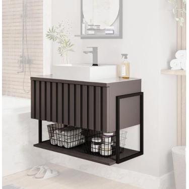 Imagem de Armário Banheiro 80cm Mdf Aço Cuba Prat Porta Havaí Titanium - Mgm Móv