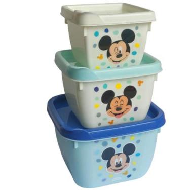 Imagem de Mickey Kit 3 Potes C/ Tampa Lanche Escola Infantil - Plasutil