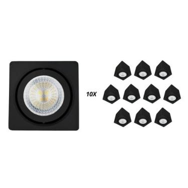 Imagem de Kit 10 Spots Quadrado Sobrepor Direcionável 7,5x7,5cm Gu10 - Preto - M