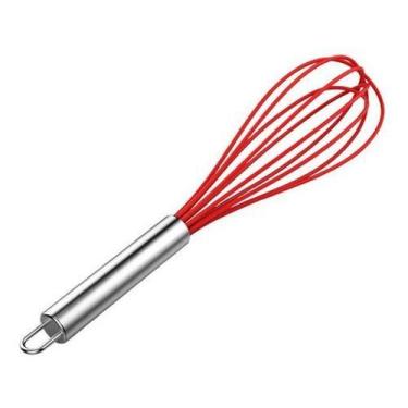 Imagem de Batedor De Ovos Bolo Fouet Fuê Silicone e Inox Vermelho 24cm Mundiart