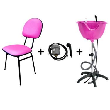 Imagem de Kit salão Rosa Lavatório Portatil + cadeira Fixa + aquecedor - HENVIFE