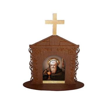 Imagem de Display Enfeite de Mesa Religioso Capelinha Oratório São Bento 20cm Md