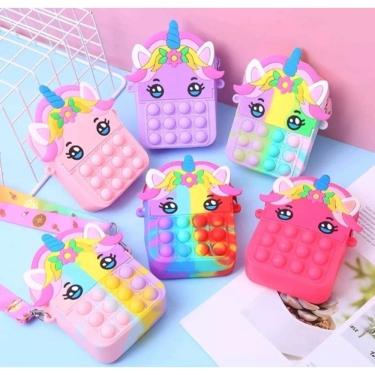 Imagem de Bolsa Infantil Menina Bag Cute Bolsinha Silicone com ziper bolhas Pop it Fidget Unicóri...