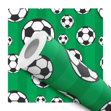 Imagem de Papel De Parede Adesivo Lavável Infantil Menino Bolas de Futebol Fundo