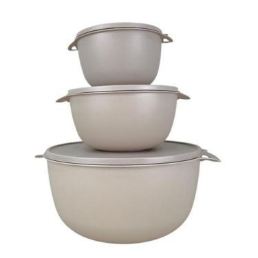 Imagem de Kit 3 Potes Plastico Redondos Cozinha Marmita Alimentos Bowl Livre Bpa