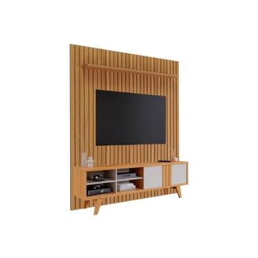 Imagem de Rack Bancada c/ Painel p/ TV até 65 Pol Paraty / Maragogi Ripado 100% MDF 1 Porta 185x220cm Nature/Off White - Permóbili