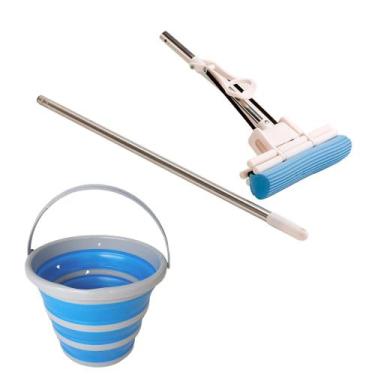 Imagem de Kit Rodo Mágico Mop Limpa E Seca Tudo Pro E Balde Dobrável - Vendassho