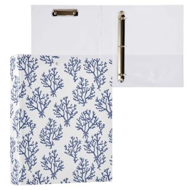 Imagem de Fichário de 3 anéis coral azul marinho e branco, fichário decorativo de 3,8 cm com prancheta e 3 bolsos transparentes, comporta 200 folhas de papel tamanho A4 fichários à prova d'água para escola,
