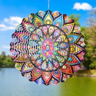 Imagem de Flor multicolorida Mandala Wind Spinners 3D Aço Inoxidável Arco-íris Refletivo Ornamental Espiral Dispositivo Interior Exterior Pátio Decoração de Jardim - Estilo C