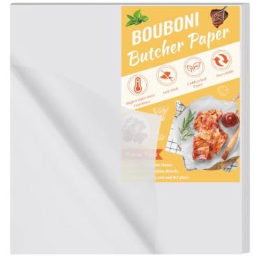 Imagem de BOUBONI 50 peças de papel de açougueiro branco para sublimação, descartável, 38 x 38 cm, folhas quadradas, papel de açougueiro pré-cortado, sem cera, para embrulhar prensa térmica de carne